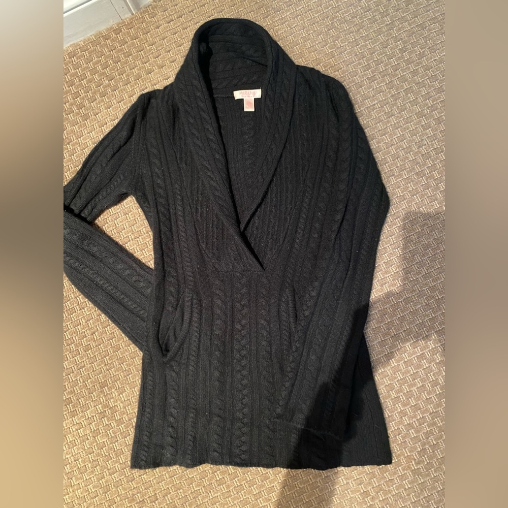 100% cashmere cable knit, tunic length sweater